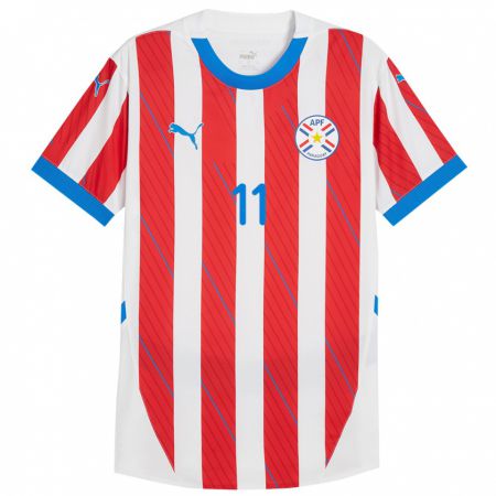 Kandiny Kinderen Paraguay Enso González #11 Wit Rood Thuisshirt Thuistenue 24-26 T-Shirt