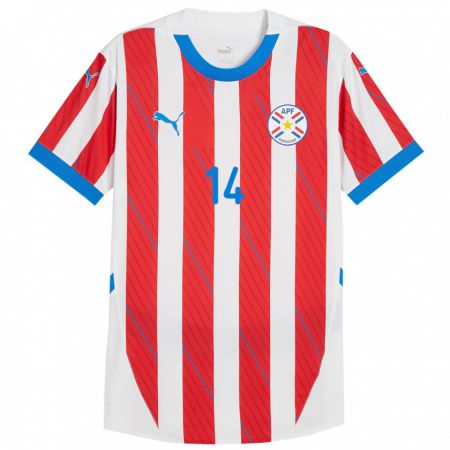 Kandiny Kinderen Paraguay Fernando Román #14 Wit Rood Thuisshirt Thuistenue 24-26 T-Shirt België