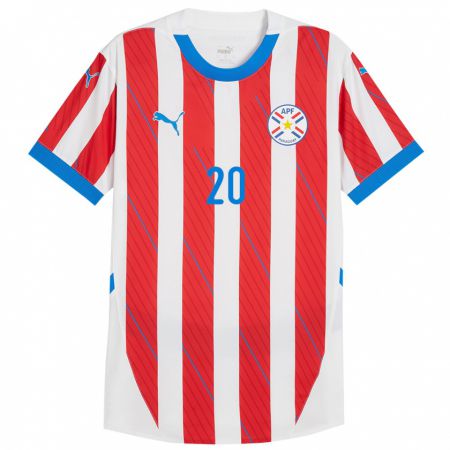 Kandiny Kinderen Paraguay Marcelo Fernández #20 Wit Rood Thuisshirt Thuistenue 24-26 T-Shirt