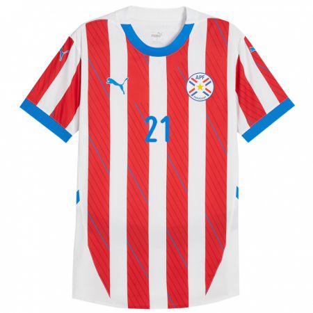 Kandiny Kinderen Paraguay Fabrizio Peralta #21 Wit Rood Thuisshirt Thuistenue 24-26 T-Shirt België