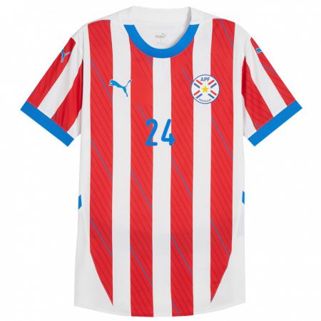 Kandiny Bambino Maglia Paraguay Ramón Sosa #24 Bianco Rosso Kit Gara Home 24-26 Maglietta