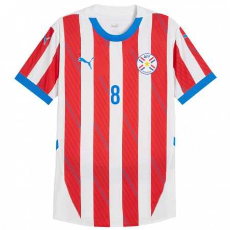 Kandiny Bambino Maglia Paraguay Fabrizio Baruja #8 Bianco Rosso Kit Gara Home 24-26 Maglietta