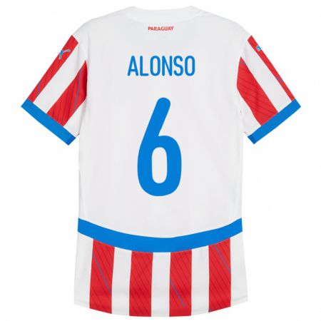 Kandiny Bambino Maglia Paraguay Júnior Alonso #6 Bianco Rosso Kit Gara Home 24-26 Maglietta