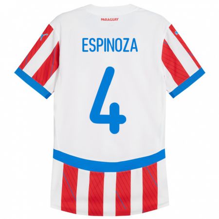 Kandiny Bambino Maglia Paraguay Matías Espinoza #4 Bianco Rosso Kit Gara Home 24-26 Maglietta