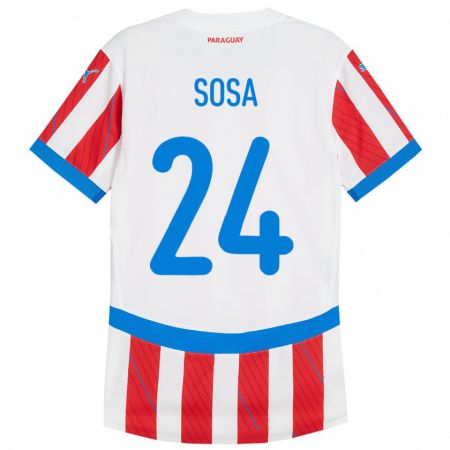 Kandiny Kinderen Paraguay Ramón Sosa #24 Wit Rood Thuisshirt Thuistenue 24-26 T-Shirt België