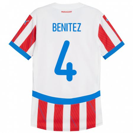 Kandiny Bambino Maglia Paraguay Gastón Benítez #4 Bianco Rosso Kit Gara Home 24-26 Maglietta