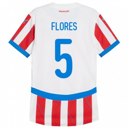 Kandiny Kinderen Paraguay Gilberto Flores #5 Wit Rood Thuisshirt Thuistenue 24-26 T-Shirt België