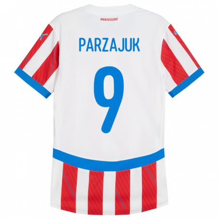 Kandiny Kinderen Paraguay Kevin Parzajuk #9 Wit Rood Thuisshirt Thuistenue 24-26 T-Shirt België