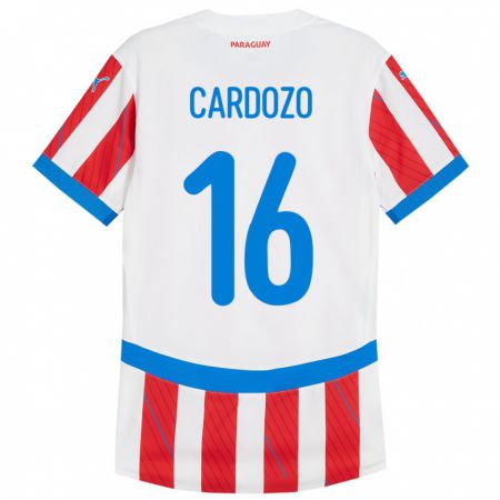 Kandiny Kinderen Paraguay Juan Cardozo #16 Wit Rood Thuisshirt Thuistenue 24-26 T-Shirt België