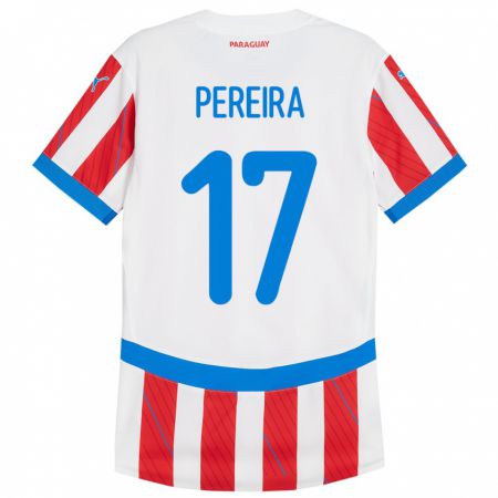 Kandiny Bambino Maglia Paraguay Kevin Pereira #17 Bianco Rosso Kit Gara Home 24-26 Maglietta