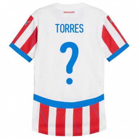 Kandiny Kinderen Paraguay Diego Torres #0 Wit Rood Thuisshirt Thuistenue 24-26 T-Shirt België