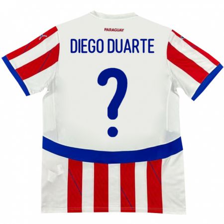 Kandiny Kinderen Paraguay Diego Duarte #0 Wit Rood Thuisshirt Thuistenue 24-26 T-Shirt België