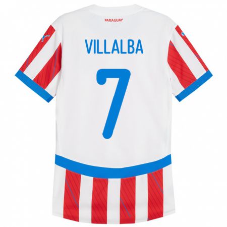 Kandiny Bambino Maglia Paraguay Rodrigo Villalba #7 Bianco Rosso Kit Gara Home 24-26 Maglietta