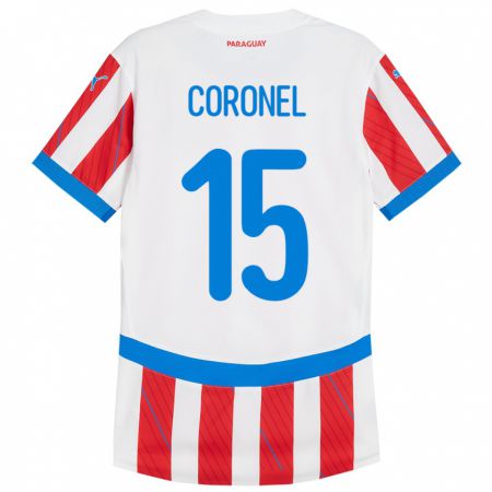 Kandiny Bambino Maglia Paraguay Éver Coronel #15 Bianco Rosso Kit Gara Home 24-26 Maglietta