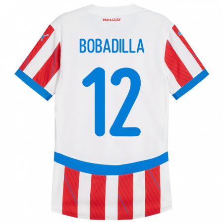 Kandiny Bambino Maglia Paraguay Alicia Bobadilla #12 Bianco Rosso Kit Gara Home 24-26 Maglietta