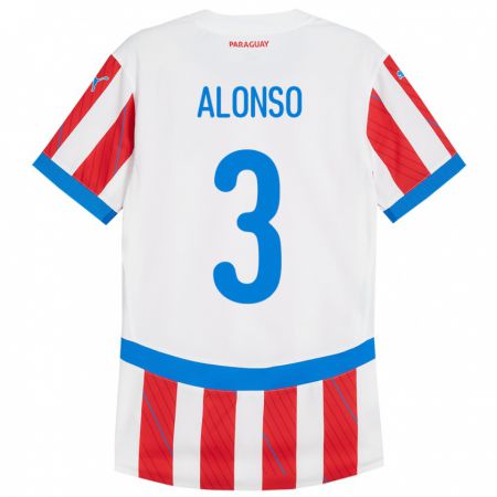 Kandiny Kinderen Paraguay Lorena Alonso #3 Wit Rood Thuisshirt Thuistenue 24-26 T-Shirt België