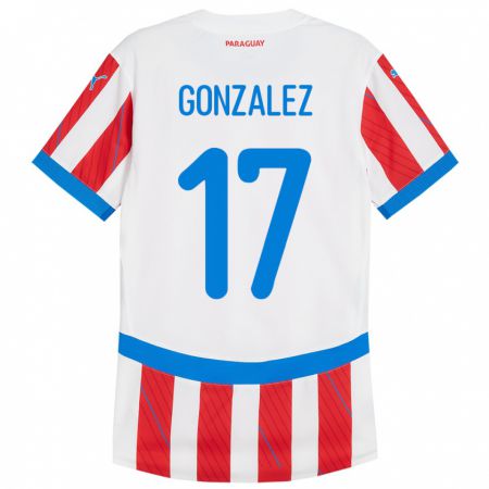 Kandiny Bambino Maglia Paraguay Lourdes González #17 Bianco Rosso Kit Gara Home 24-26 Maglietta