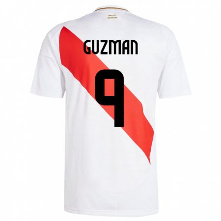 Kandiny Kinderen Peru Víctor Guzmán #9 Wit Thuisshirt Thuistenue 24-26 T-Shirt