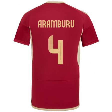 Kandiny Niño Camiseta Venezuela Jon Aramburu #4 Borgoña 1ª Equipación 24-26 La Camisa México