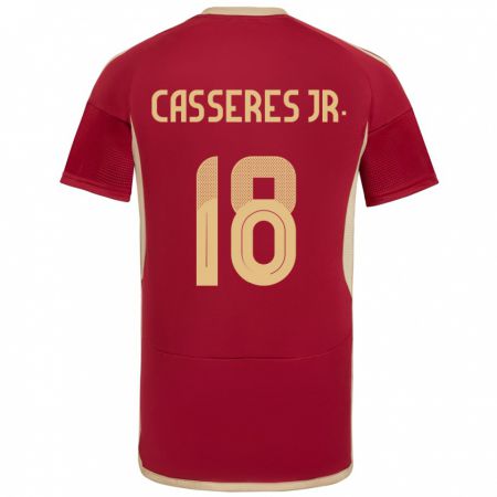 Kandiny Niño Camiseta Venezuela Cristian Cásseres Jr. #18 Borgoña 1ª Equipación 24-26 La Camisa México