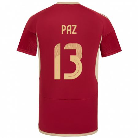 Kandiny Niño Camiseta Venezuela Jesús Paz #13 Borgoña 1ª Equipación 24-26 La Camisa México