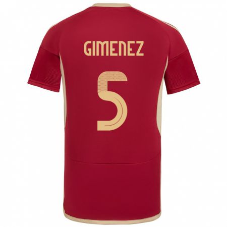 Kandiny Bambino Maglia Venezuela Yenifer Giménez #5 Borgogna Kit Gara Home 24-26 Maglietta