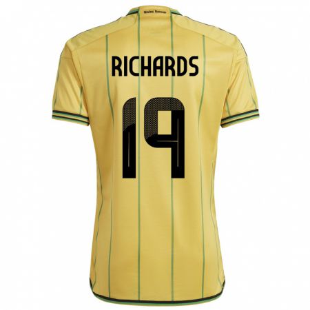 KandinyキッズジャマイカDavia Richards#19黄ホームシャツ24-26ジャージーユニフォーム