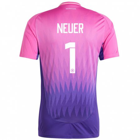 Kandiny Bambino Maglia Germania Manuel Neuer #1 Rosa Viola Kit Gara Away 24-26 Maglietta