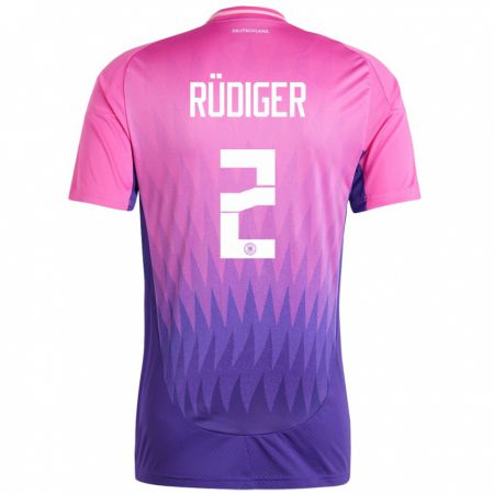 Kandiny Kinder Deutschland Antonio Rudiger #2 Pink Lila Auswärtstrikot Trikot 24-26 T-Shirt Österreich