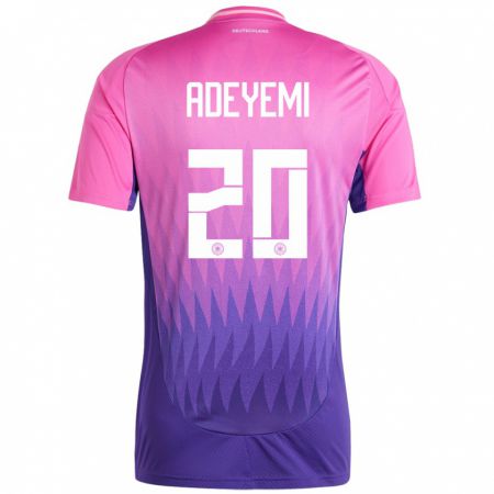 Kandiny Bambino Maglia Germania Karim Adeyemi #20 Rosa Viola Kit Gara Away 24-26 Maglietta