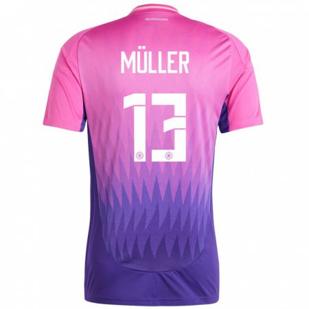 Kandiny Bambino Maglia Germania Thomas Muller #13 Rosa Viola Kit Gara Away 24-26 Maglietta