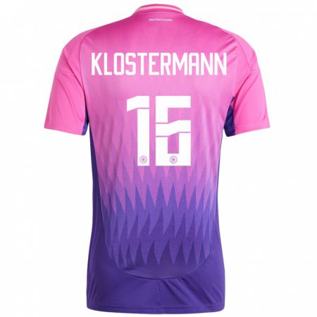 Kandiny Bambino Maglia Germania Lukas Klostermann #16 Rosa Viola Kit Gara Away 24-26 Maglietta