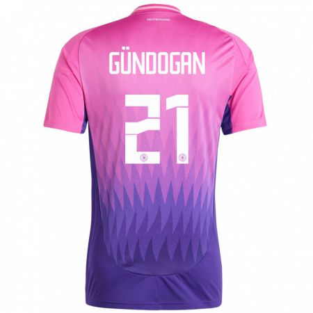 Kandiny Bambino Maglia Germania Ilkay Gundogan #21 Rosa Viola Kit Gara Away 24-26 Maglietta