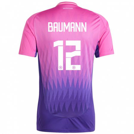 Kandiny Bambino Maglia Germania Oliver Baumann #12 Rosa Viola Kit Gara Away 24-26 Maglietta