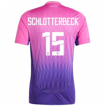 Kandiny Bambino Maglia Germania Nico Schlotterbeck #15 Rosa Viola Kit Gara Away 24-26 Maglietta