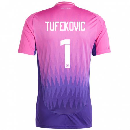 Kandiny Bambino Maglia Germania Martina Tufekovic #1 Rosa Viola Kit Gara Away 24-26 Maglietta