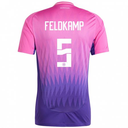 Kandiny Bambino Maglia Germania Jana Feldkamp #5 Rosa Viola Kit Gara Away 24-26 Maglietta