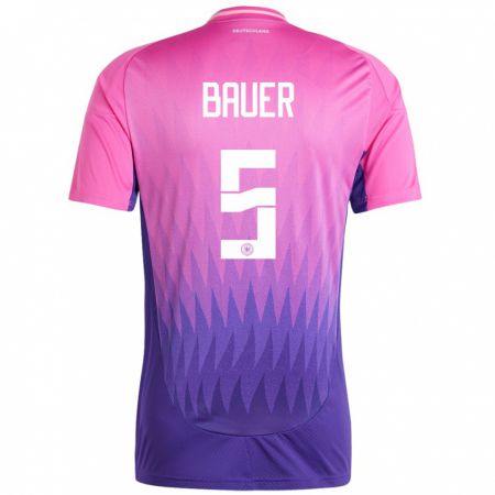 Kandiny Bambino Maglia Germania Maximilian Bauer #5 Rosa Viola Kit Gara Away 24-26 Maglietta