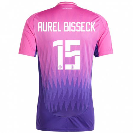 Kandiny Bambino Maglia Germania Yann Aurel Bisseck #15 Rosa Viola Kit Gara Away 24-26 Maglietta