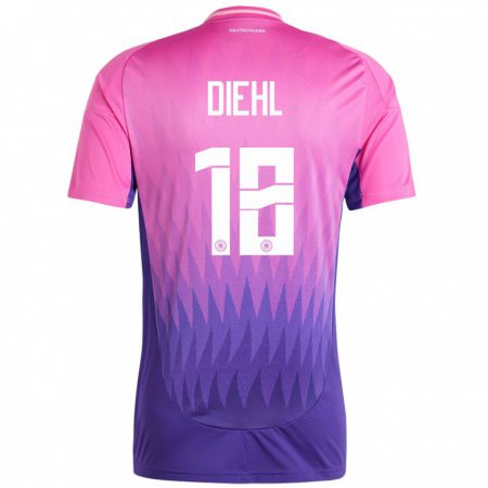 Kandiny Bambino Maglia Germania Justin Diehl #18 Rosa Viola Kit Gara Away 24-26 Maglietta