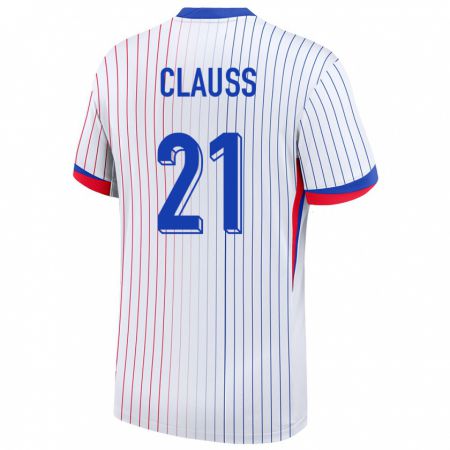 Kandiny Bambino Maglia Francia Jonathan Clauss #21 Bianco Kit Gara Away 24-26 Maglietta