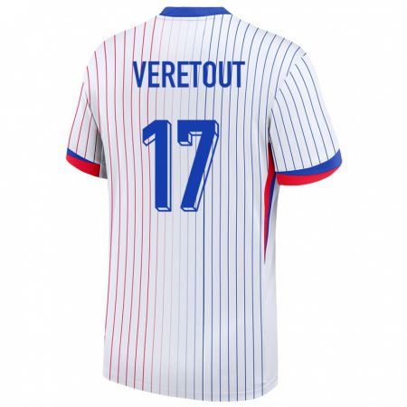 Kandiny Bambino Maglia Francia Jordan Veretout #17 Bianco Kit Gara Away 24-26 Maglietta