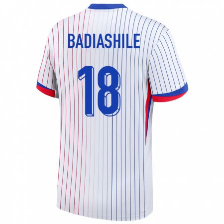 Kandiny Bambino Maglia Francia Benoit Badiashile #18 Bianco Kit Gara Away 24-26 Maglietta