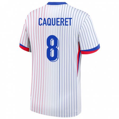 Kandiny Bambino Maglia Francia Maxence Caqueret #8 Bianco Kit Gara Away 24-26 Maglietta