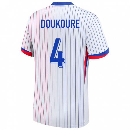 Kandiny Bambino Maglia Francia Ismael Doukoure #4 Bianco Kit Gara Away 24-26 Maglietta