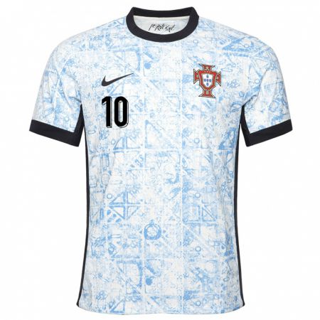 Kandiny Kinder Portugal Joao Mario #10 Cremeblau Auswärtstrikot Trikot 24-26 T-Shirt Österreich