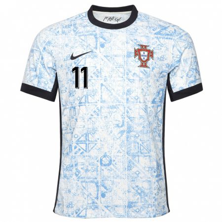 Kandiny Kinder Portugal Joao Mario #11 Cremeblau Auswärtstrikot Trikot 24-26 T-Shirt Österreich