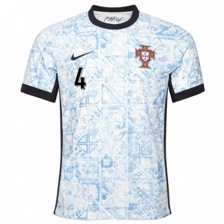 Kandiny Kinder Portugal Ruben Dias #4 Cremeblau Auswärtstrikot Trikot 24-26 T-Shirt Österreich