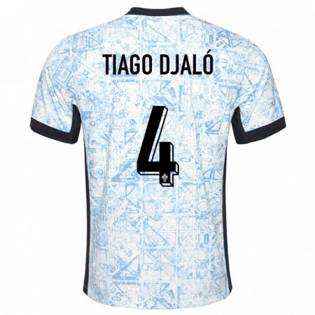 Kandiny Kinder Portugal Tiago Djalo #4 Cremeblau Auswärtstrikot Trikot 24-26 T-Shirt Österreich