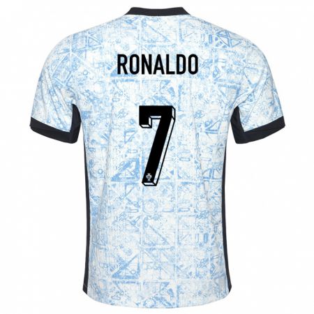 Kandiny Kinderen Portugal Cristiano Ronaldo #7 Crème Blauw Uitshirt Uittenue 24-26 T-Shirt België